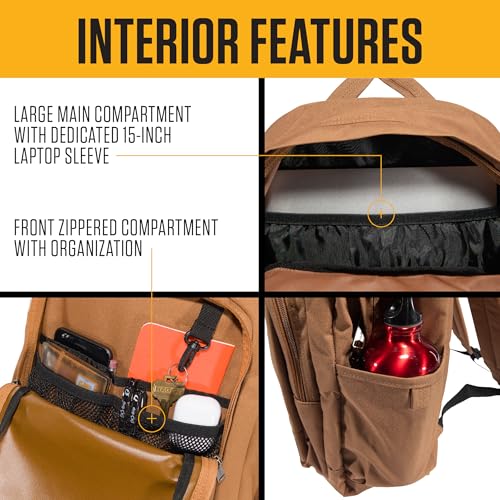Carhartt 25L Classic Laptop Backpack, Durable Water-Resistant Pack W/ 15" Laptop Sleeve and Multiple Organizational Compartments, PFAS Free, Port