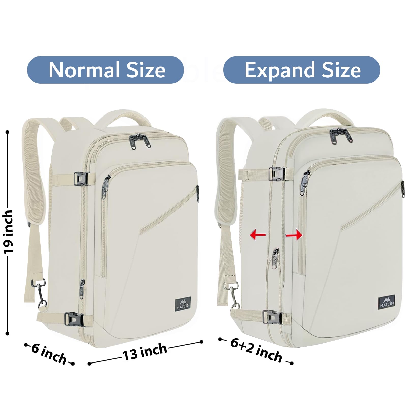 MATEIN Large Travel Backpack Women, Lightweight Carry on Backpack & Hidden Shoulder Straps, Waterproof Anti-Theft Daypack for Flight, Expandable Hiking Weekend Daypack, Travelling Gifts, Beige