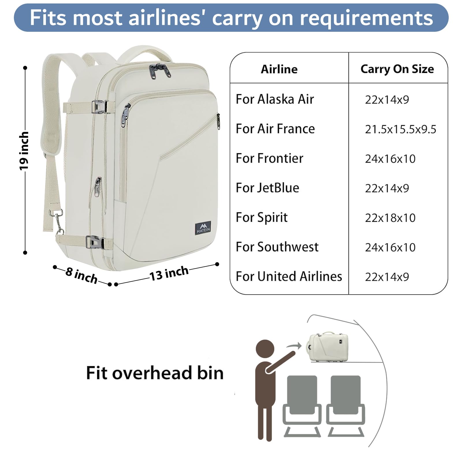 MATEIN Large Travel Backpack Women, Lightweight Carry on Backpack & Hidden Shoulder Straps, Waterproof Anti-Theft Daypack for Flight, Expandable Hiking Weekend Daypack, Travelling Gifts, Beige