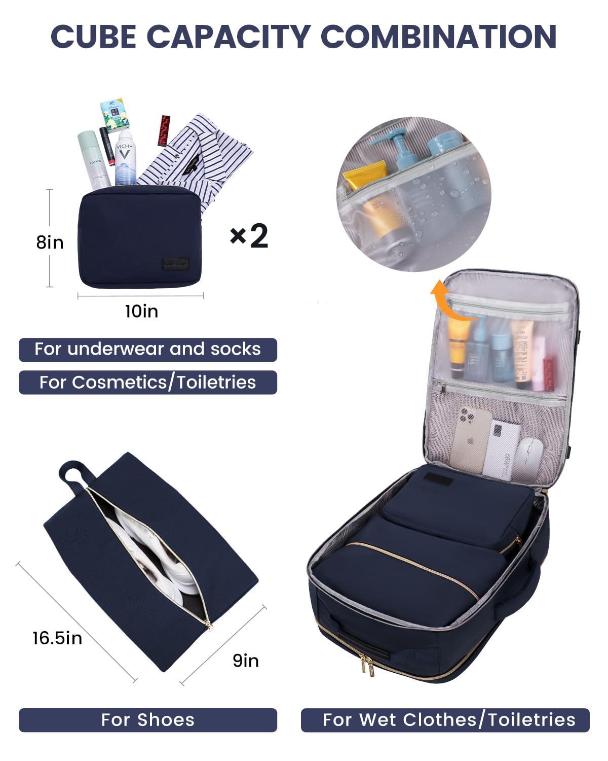 LOVEVOOK 40L Travel Backpack for Women & Men, Airline Approved Carry On Luggage with 3 Packing Cubes, TSA Overnight Bags, Waterproof Personal Item Bag, Weekender Essentials Backpacks fits 17" Laptop