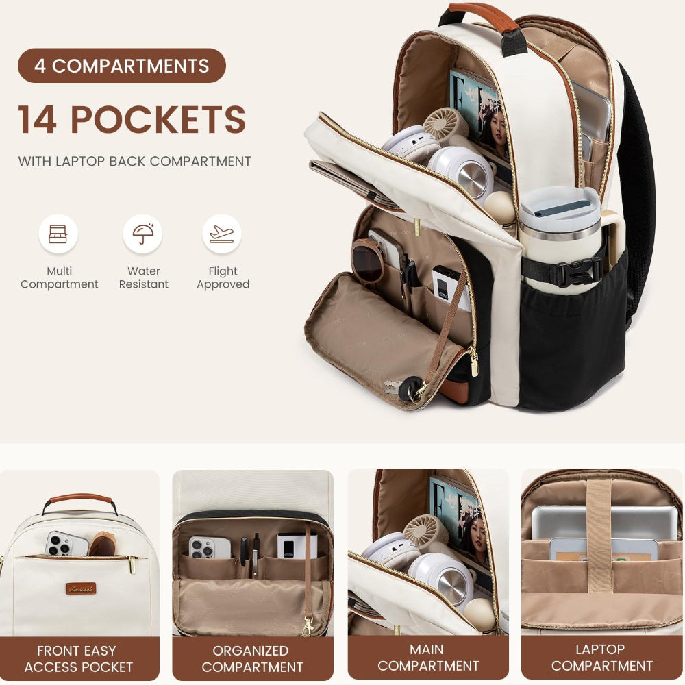LOVEVOOK Laptop Backpack for Women with Pouch Pocket for Large Capacity Cup,17 Inch Teacher Nurse College Work Backpack Purse,Waterproof Laptop Bag Computer Back Pack for Travel, Beige-Red-Black