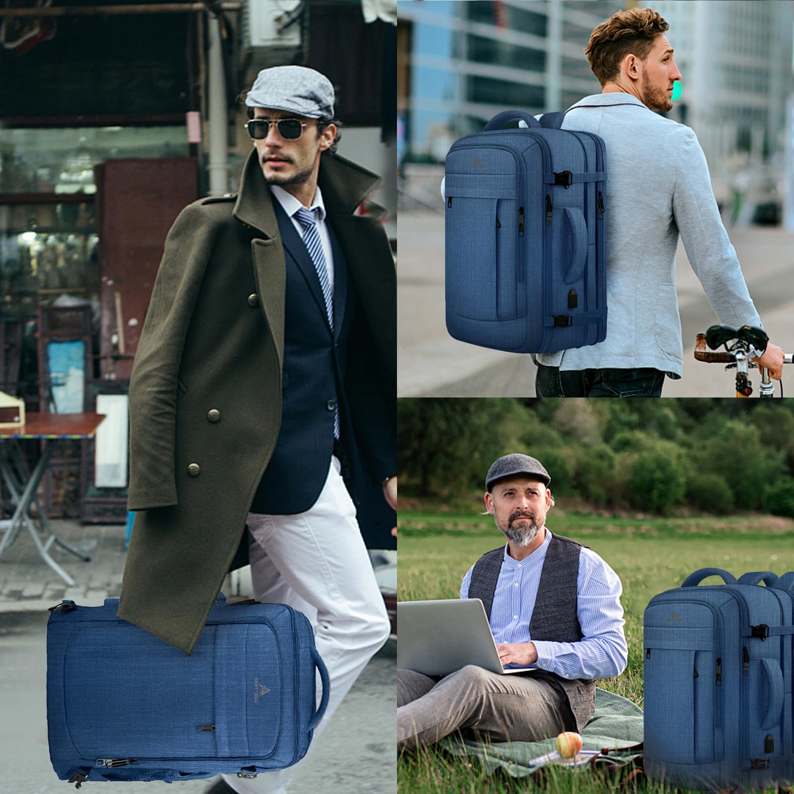 AREYTECO Large Travel Laptop Backpack for Men, 50L Carry On Backpack, Expandable Laptop Bag Water Resistant Overnight Weekender Gym Daypack Traveling Backpack, Traveler Gifts, Blue