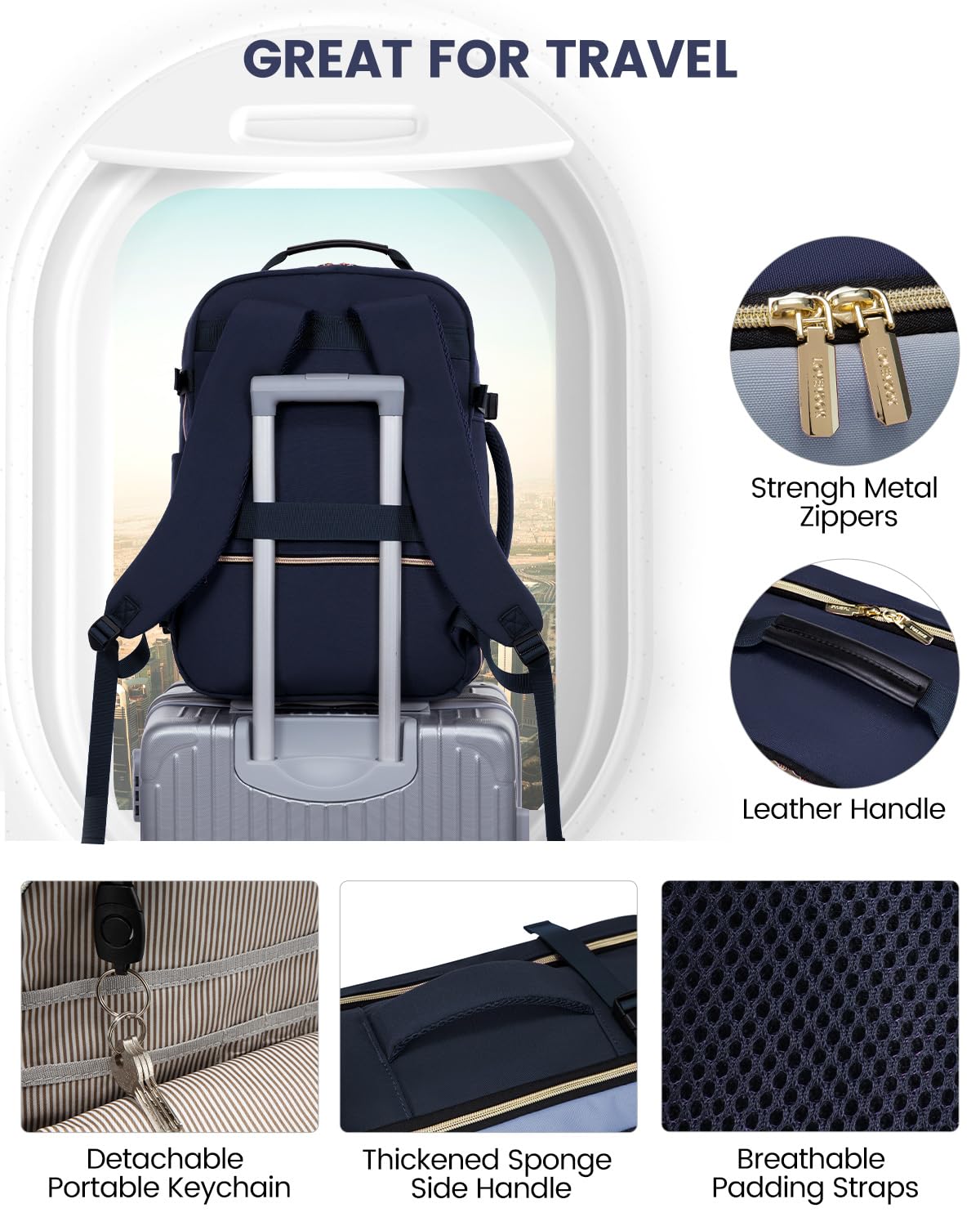 LOVEVOOK 40L Travel Backpack for Women & Men, Airline Approved Carry On Luggage with 3 Packing Cubes, TSA Overnight Bags, Waterproof Personal Item Bag, Weekender Essentials Backpacks fits 17" Laptop