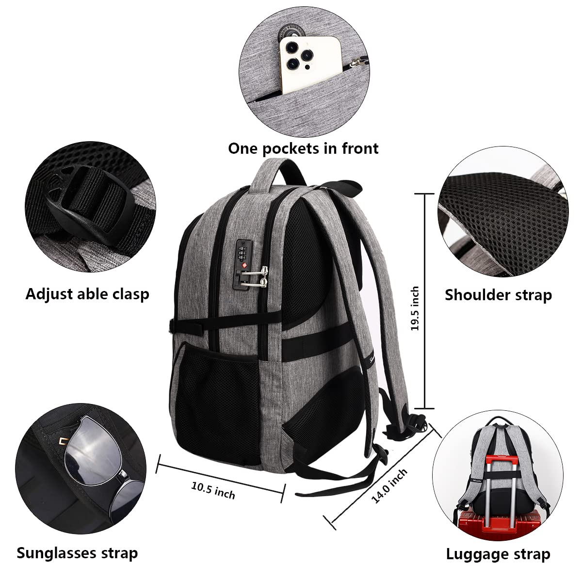 SHRRADOO Anti Theft Laptop Backpack Travel Backpacks with usb Charging Port for Women Men High School College Backpack Computer Bag Fits 17 Inch Laptop,Black