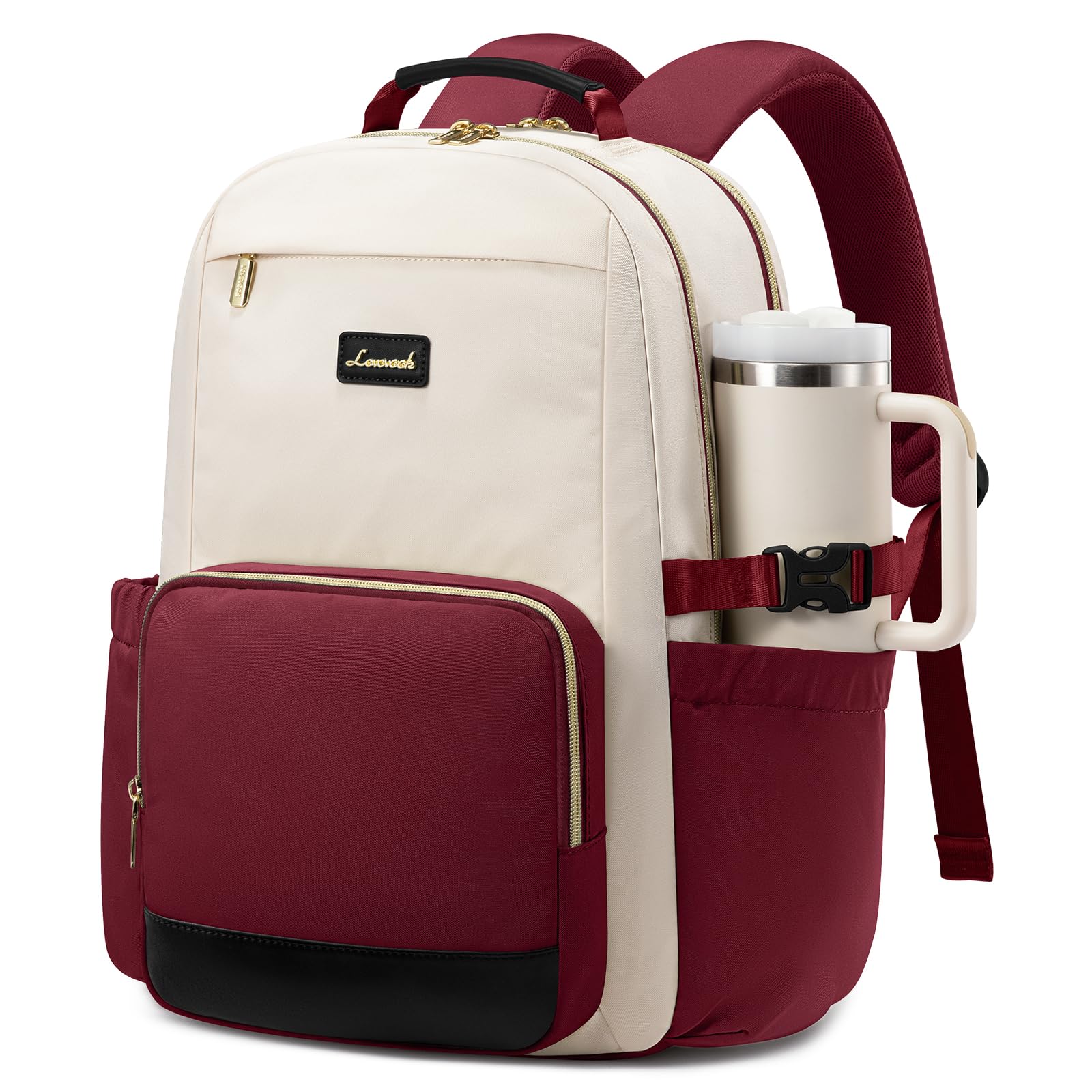 LOVEVOOK Laptop Backpack for Women with Pouch Pocket for Large Capacity Cup,17 Inch Teacher Nurse College Work Backpack Purse,Waterproof Laptop Bag Computer Back Pack for Travel, Beige-Red-Black