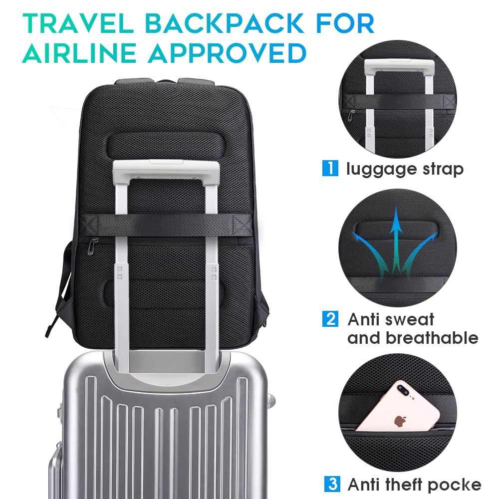 BANGE Business Smart Backpack Waterproof fit 15.6 Inch Laptop Backpack with USB Charging Port,Travel Durable Backpack (Light Blue(three Pocket), Medium)
