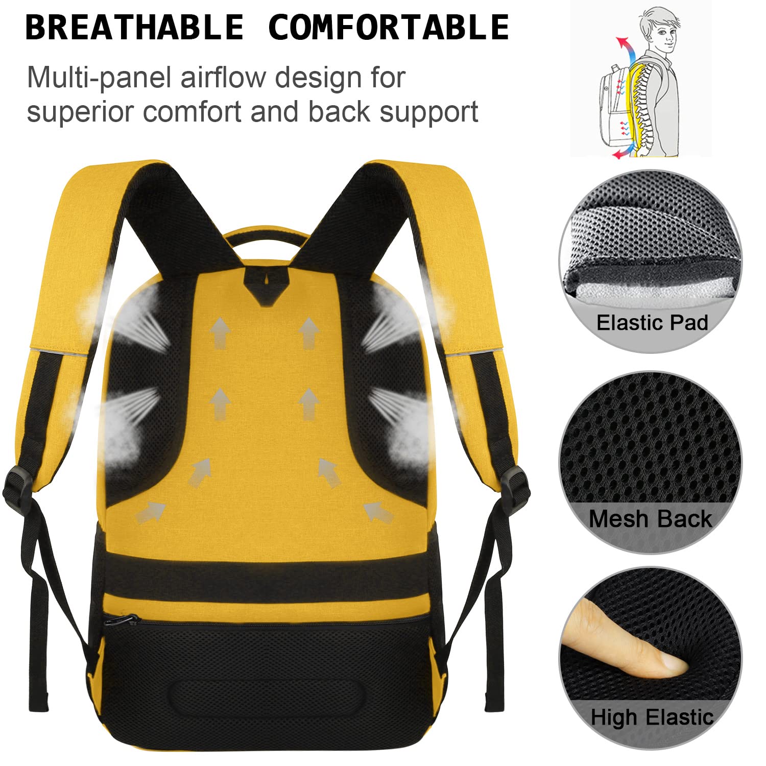 Laptop Backpack,Business Travel Anti Theft Slim Durable Laptops Backpack with USB Charging Port,Water Resistant College Computer Bag for Women & Men Fits 15.6 Inch Laptop and Notebook-Yellow
