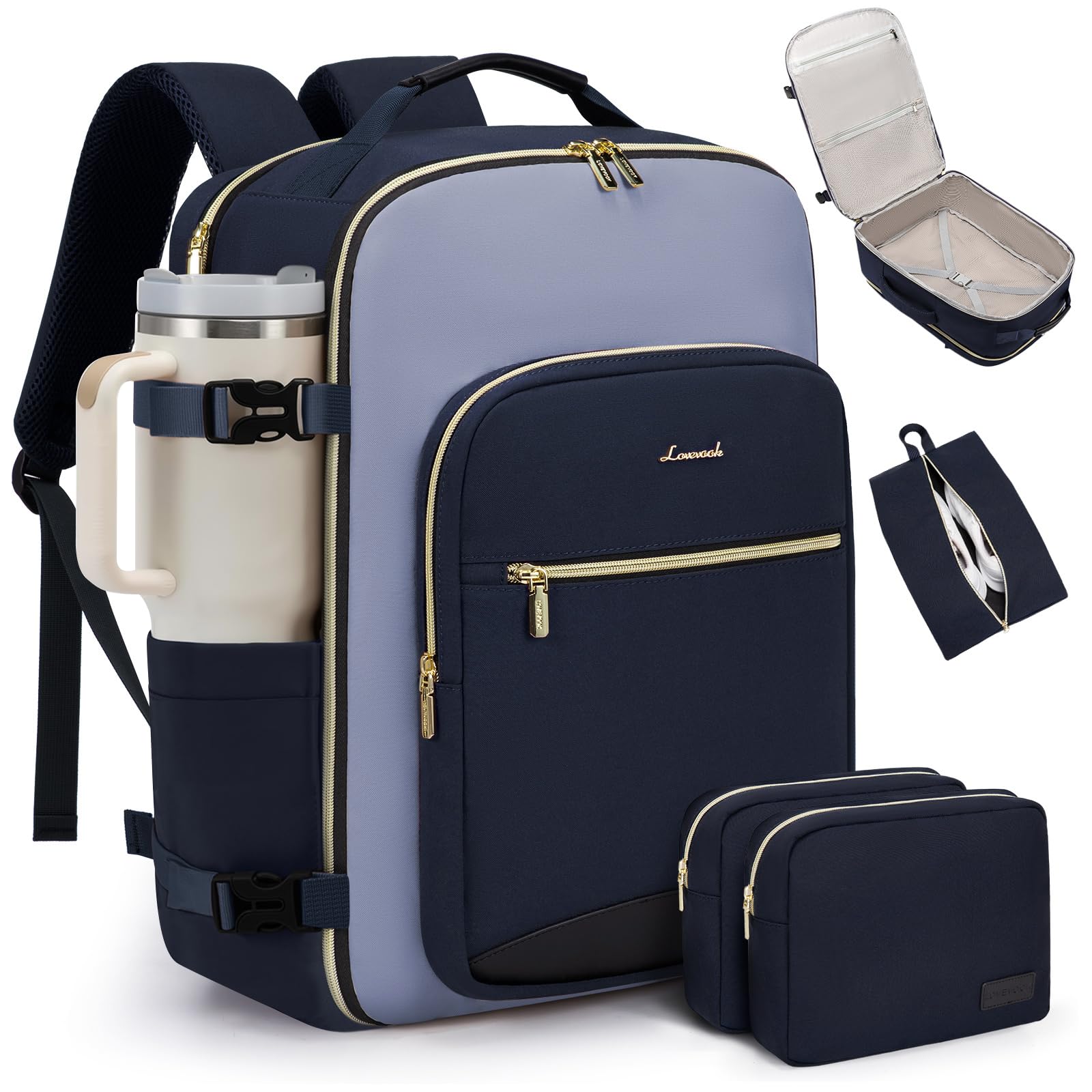 LOVEVOOK 40L Travel Backpack for Women & Men, Airline Approved Carry On Luggage with 3 Packing Cubes, TSA Overnight Bags, Waterproof Personal Item Bag, Weekender Essentials Backpacks fits 17" Laptop