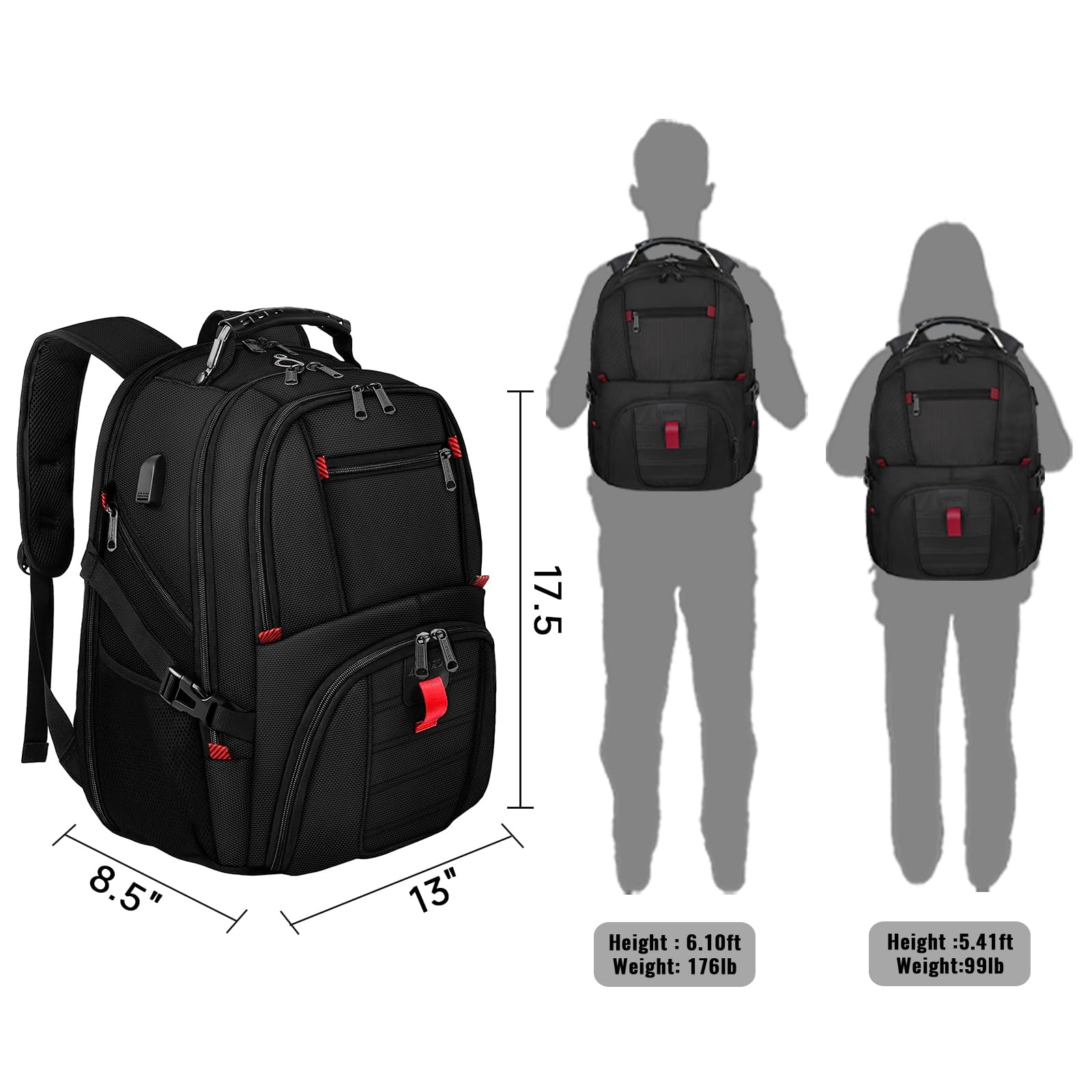 YOREPEK Large Backpack for Men, Extra Large Laptop Backpacks for Men Women, Water Resistant Travel Backpack Airline Approved Business Work Bag with USB Charging Port Fits 17 Inch Computer, Black