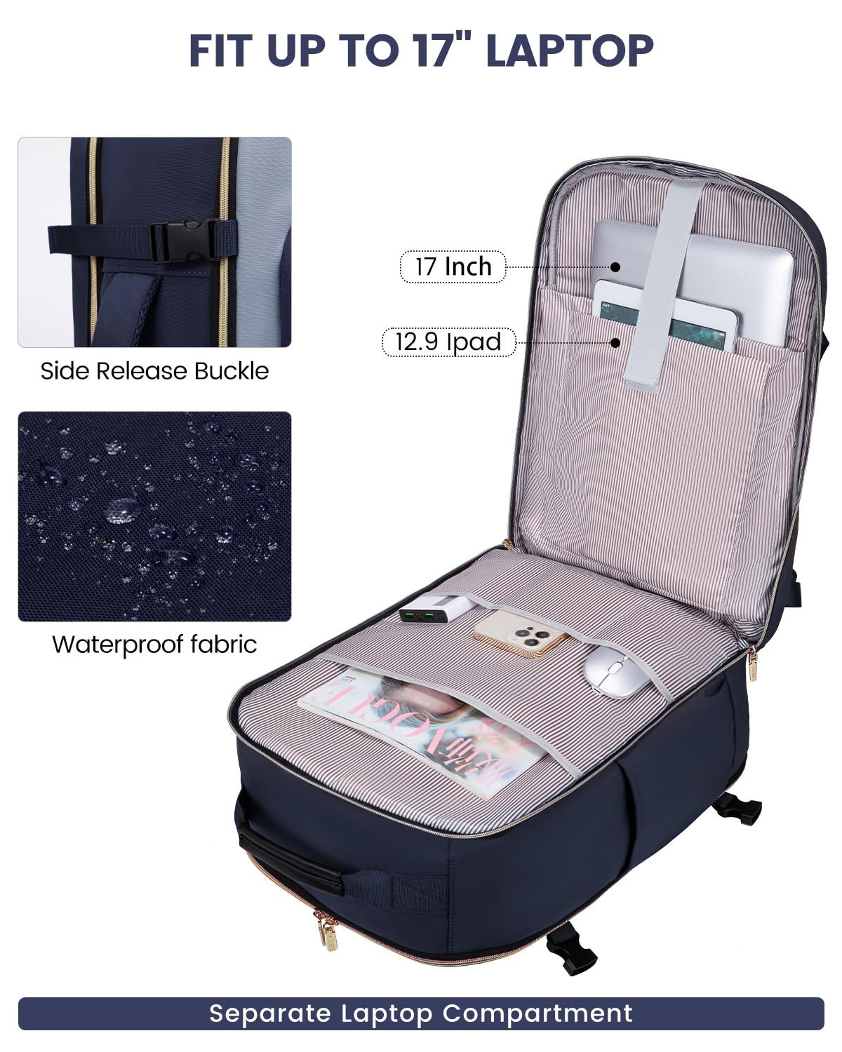 LOVEVOOK 40L Travel Backpack for Women & Men, Airline Approved Carry On Luggage with 3 Packing Cubes, TSA Overnight Bags, Waterproof Personal Item Bag, Weekender Essentials Backpacks fits 17" Laptop