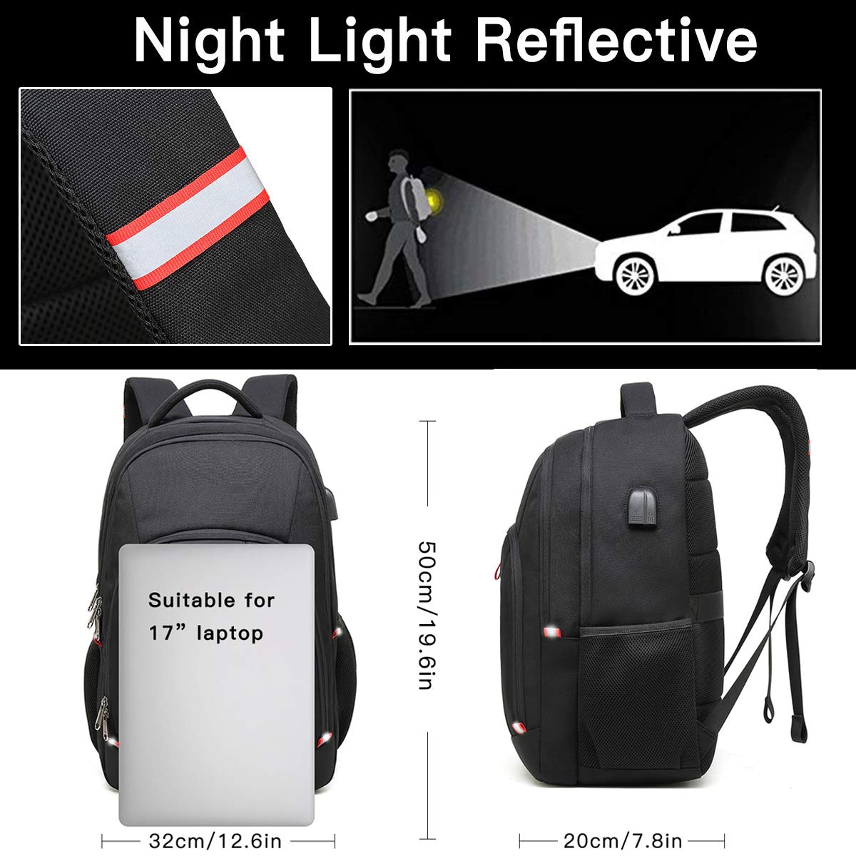 Laptop Backpack for Men, Large Anti-Theft Business Travel Backpack with USB Charging Port, Water Resistant College Computer Bag for Men/Women for 17 Inch Laptop and Notebook