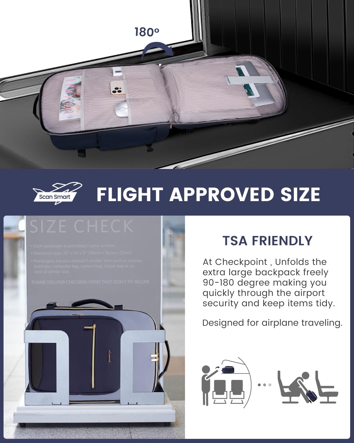 LOVEVOOK 40L Travel Backpack for Women & Men, Airline Approved Carry On Luggage with 3 Packing Cubes, TSA Overnight Bags, Waterproof Personal Item Bag, Weekender Essentials Backpacks fits 17" Laptop