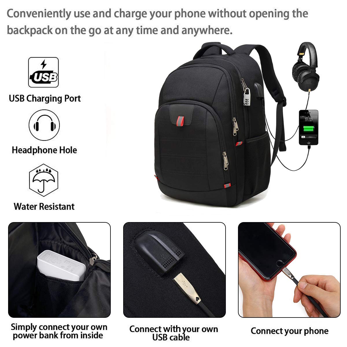 Laptop Backpack for Men, Large Anti-Theft Business Travel Backpack with USB Charging Port, Water Resistant College Computer Bag for Men/Women for 17 Inch Laptop and Notebook
