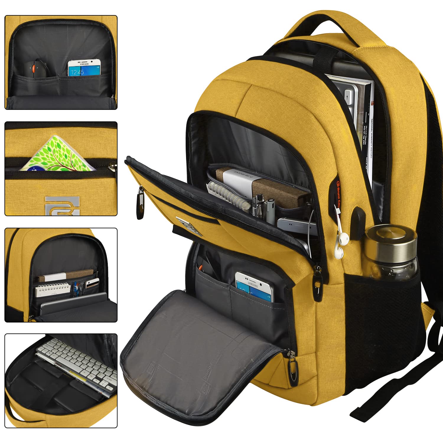 Laptop Backpack,Business Travel Anti Theft Slim Durable Laptops Backpack with USB Charging Port,Water Resistant College Computer Bag for Women & Men Fits 15.6 Inch Laptop and Notebook-Yellow