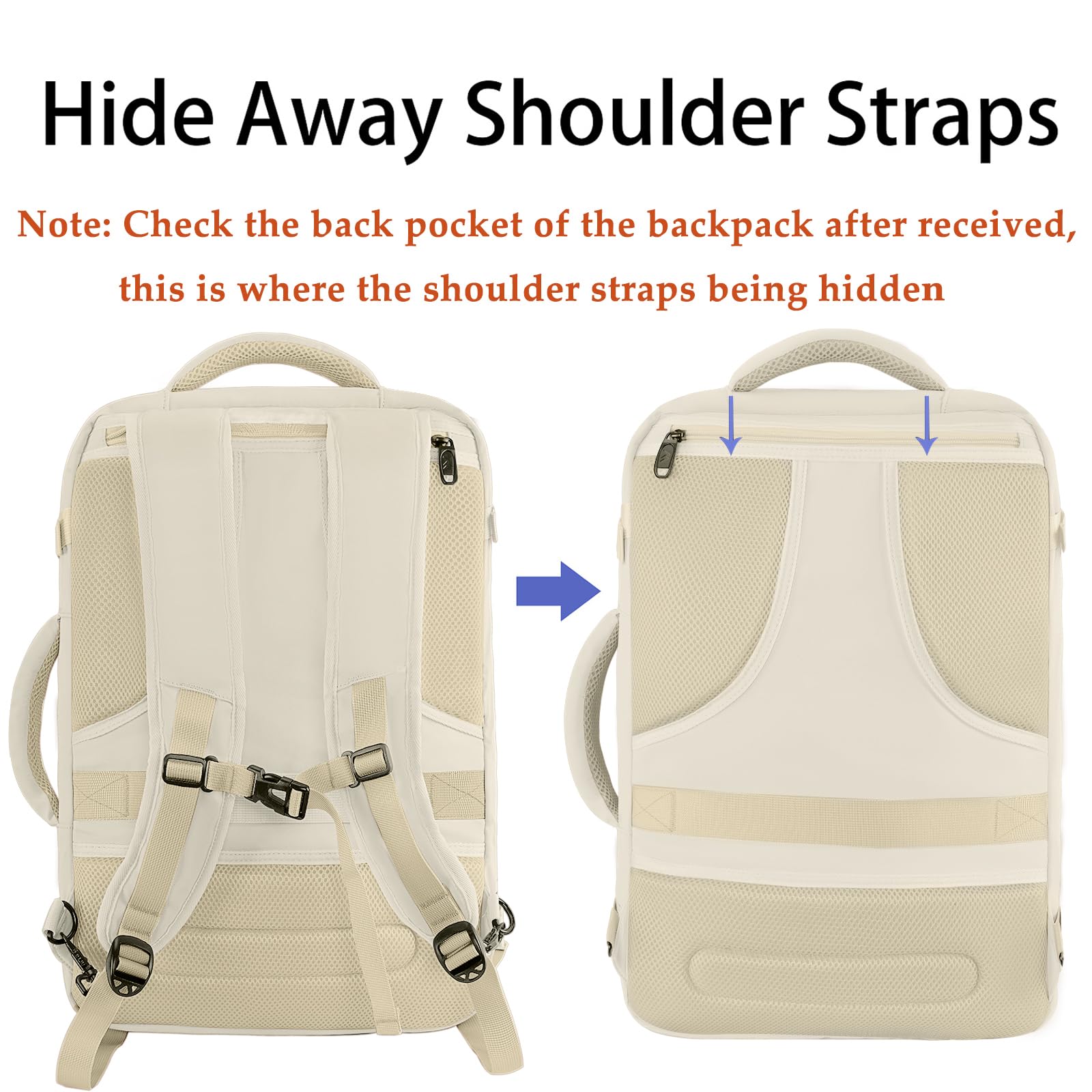MATEIN Large Travel Backpack Women, Lightweight Carry on Backpack & Hidden Shoulder Straps, Waterproof Anti-Theft Daypack for Flight, Expandable Hiking Weekend Daypack, Travelling Gifts, Beige