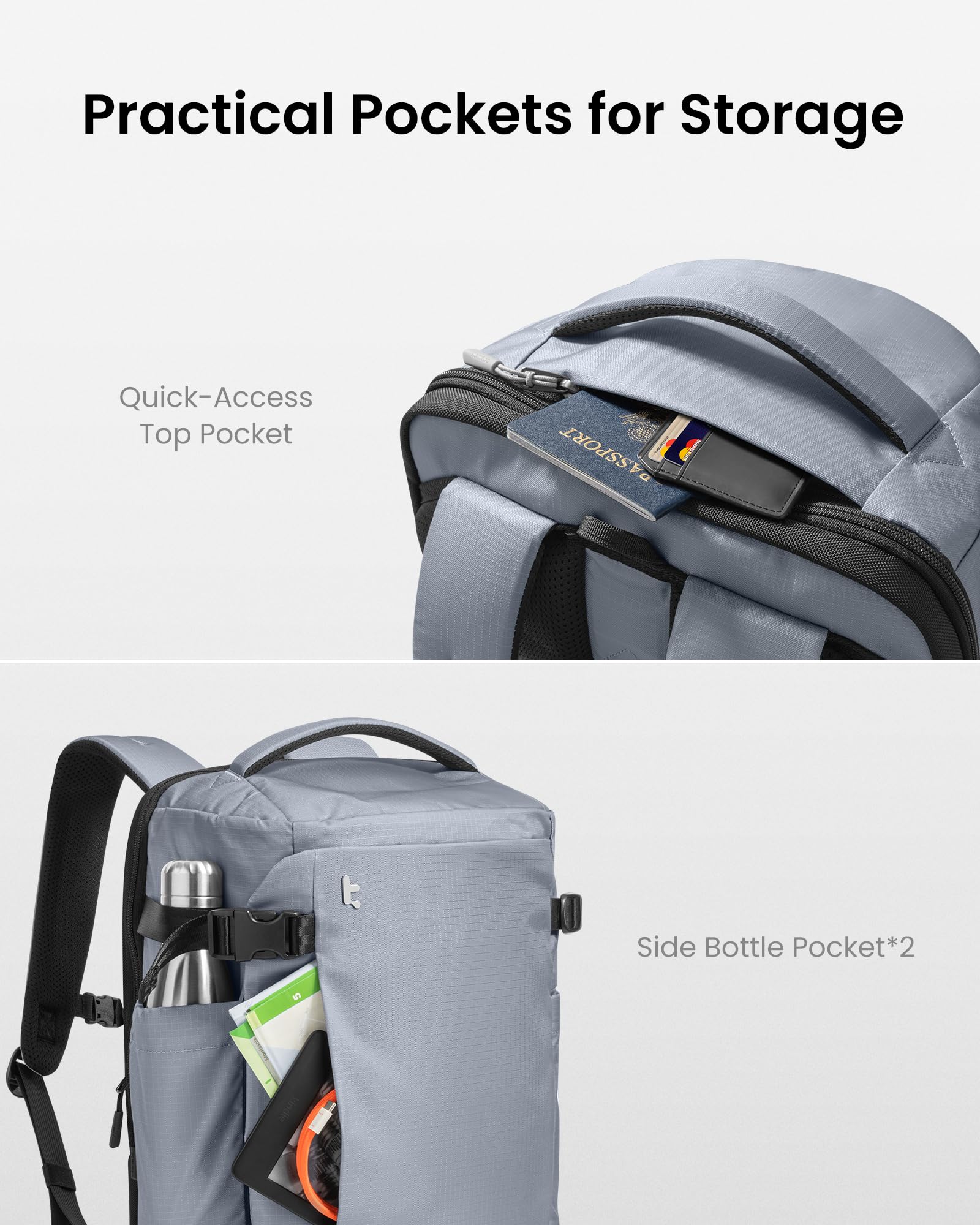 tomtoc Travel Backpack 40L, TSA Friendly Flight Approved Carry-on Luggage Hand Water-resistant Lightweight Business Rucksack, Durable Large Weekender Bag Daypack Fits 17.3 Inch Laptop
