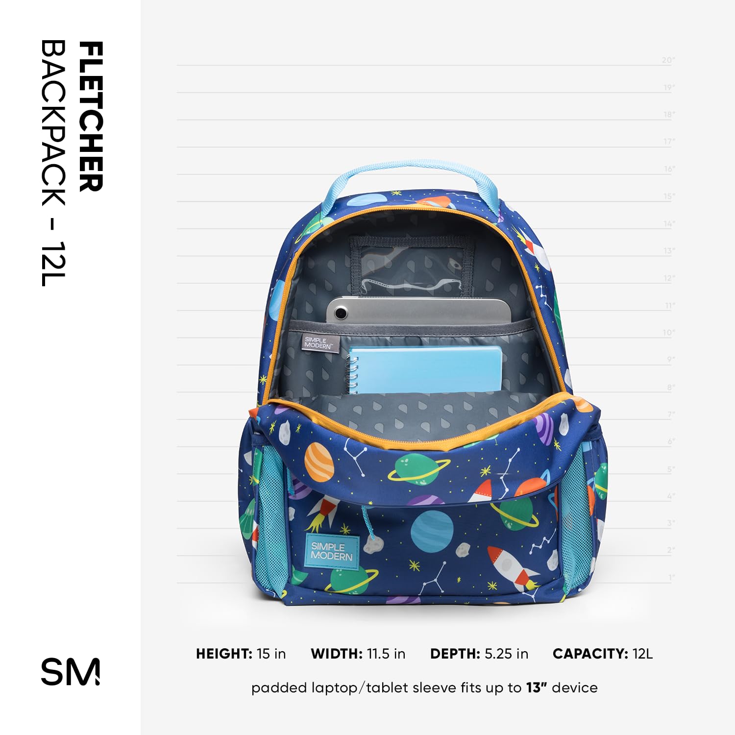 Simple Modern Medium Toddler Backpack for School Girls and Boys | Kindergarten Elementary Kids Backpack | Fletcher Collection | Kids - 15" tall | Outer Space