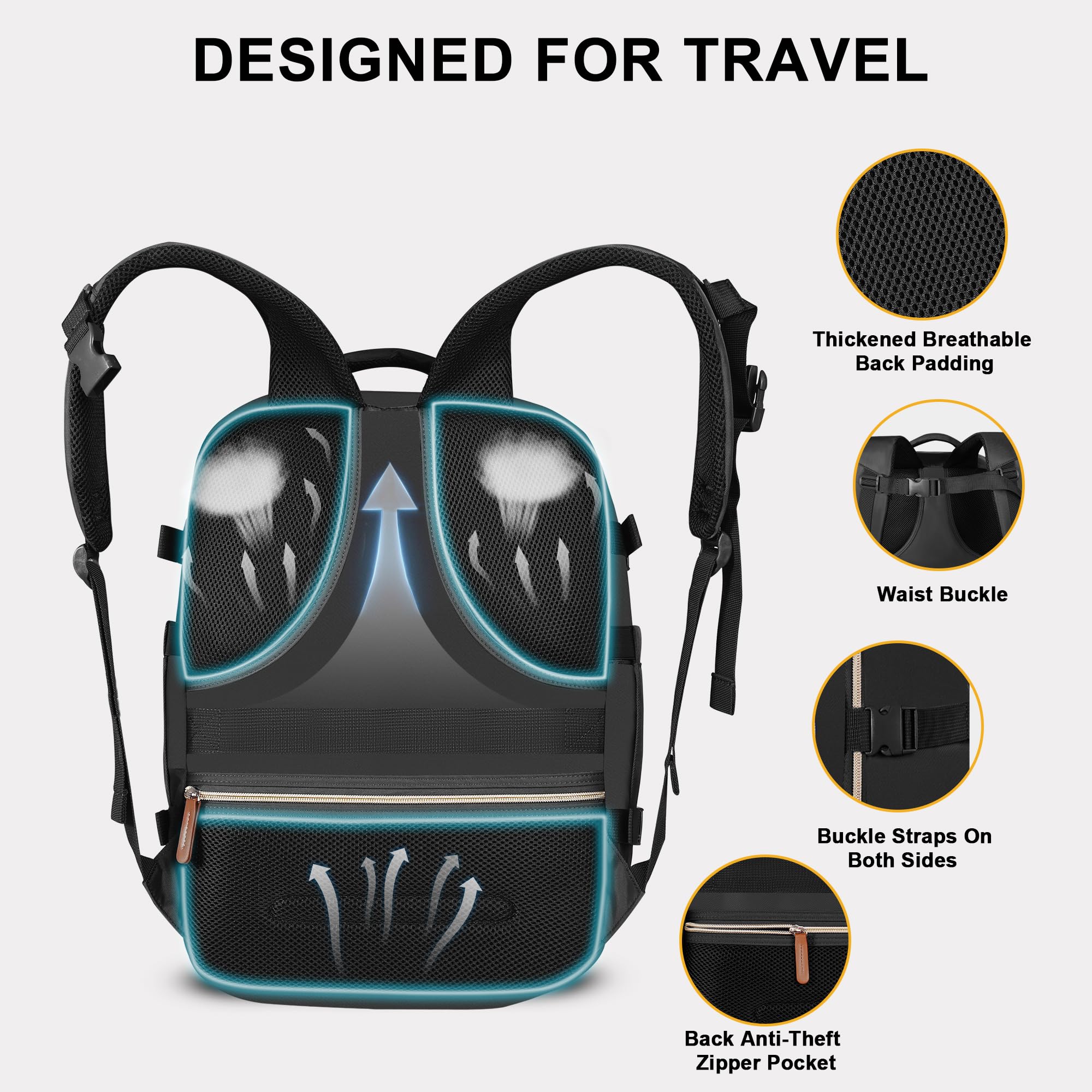 TILYMOL Travel Backpack for Women & Men, 15.6 inch Laptop Bag Flight Approved, Large Carry On Anti-theft Backpack for Travel Work Business Weekender
