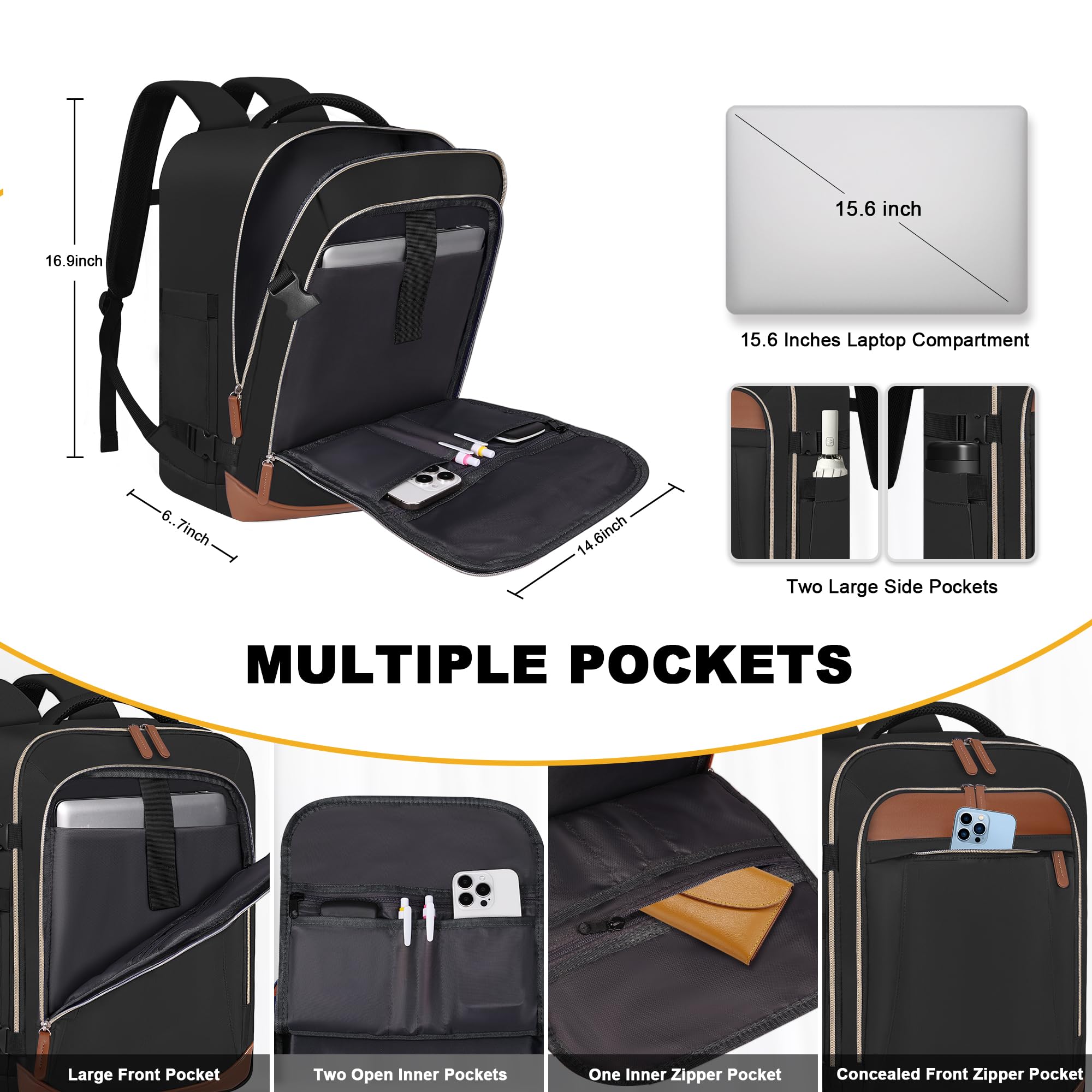 TILYMOL Travel Backpack for Women & Men, 15.6 inch Laptop Bag Flight Approved, Large Carry On Anti-theft Backpack for Travel Work Business Weekender