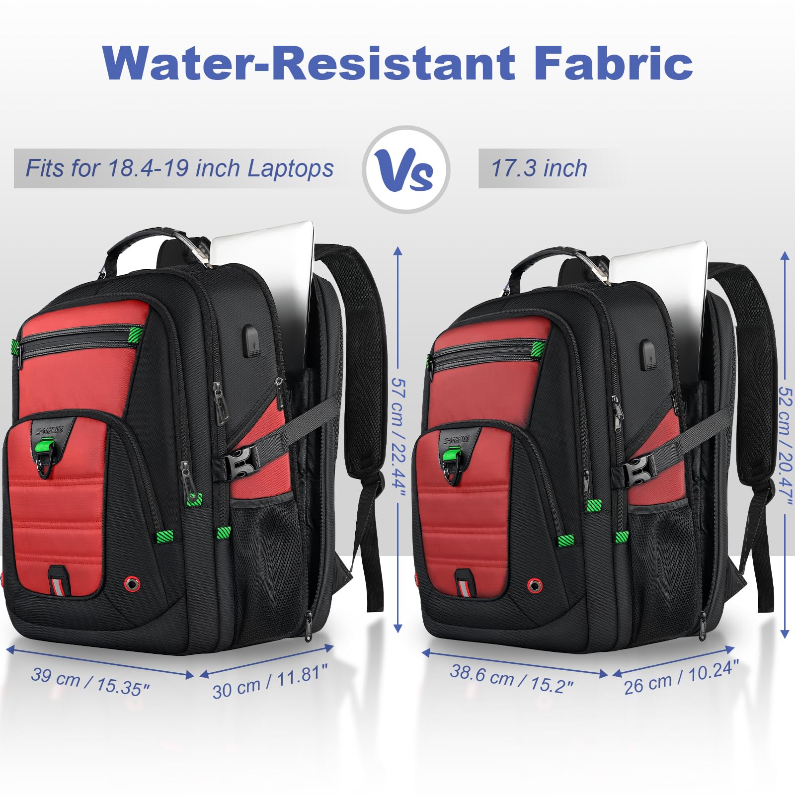 Z-MGKISS 18.4-19 Inch Extra Large Laptop Backpack, Travel Backpack for Men & Women, School Rucksack Bag with USB Charging Port and Multiple Compartments, Business Work College Daypack, Red