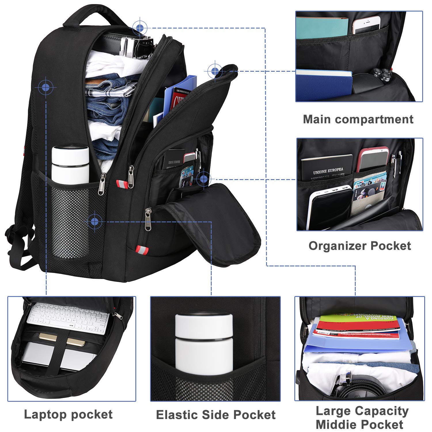 Laptop Backpack for Men, Large Anti-Theft Business Travel Backpack with USB Charging Port, Water Resistant College Computer Bag for Men/Women for 17 Inch Laptop and Notebook