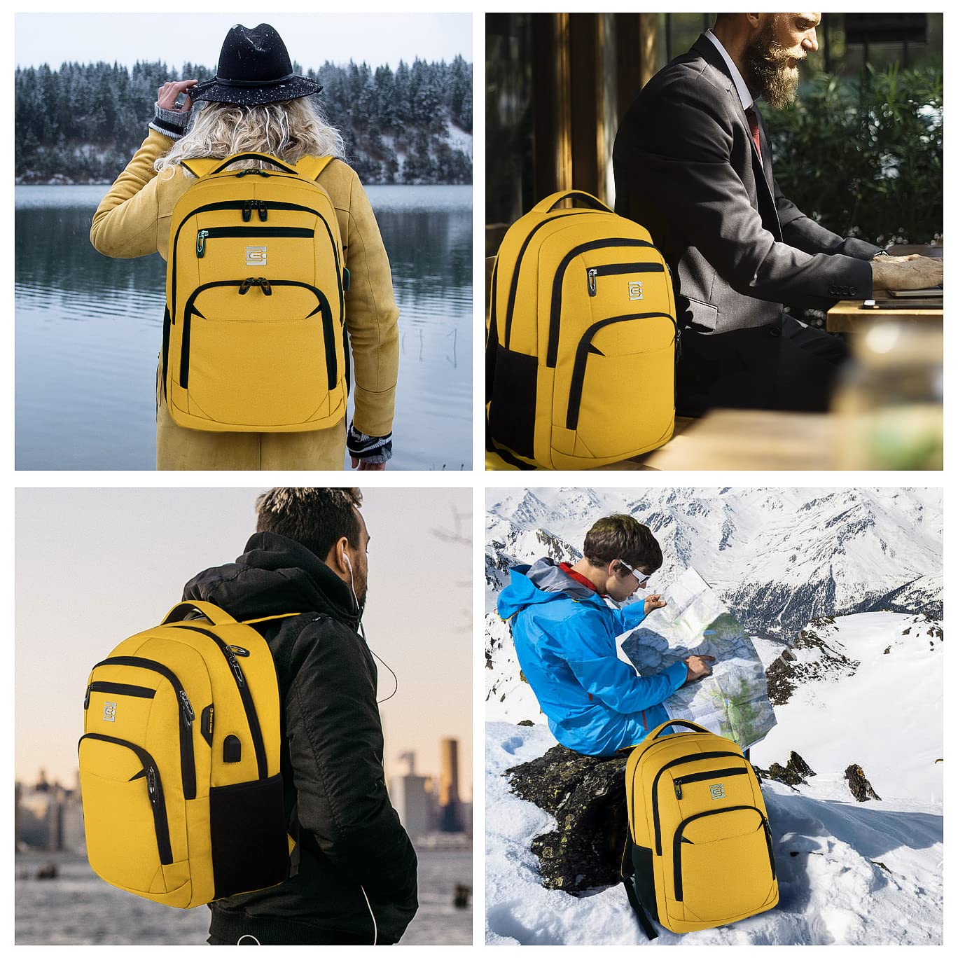 Laptop Backpack,Business Travel Anti Theft Slim Durable Laptops Backpack with USB Charging Port,Water Resistant College Computer Bag for Women & Men Fits 15.6 Inch Laptop and Notebook-Yellow
