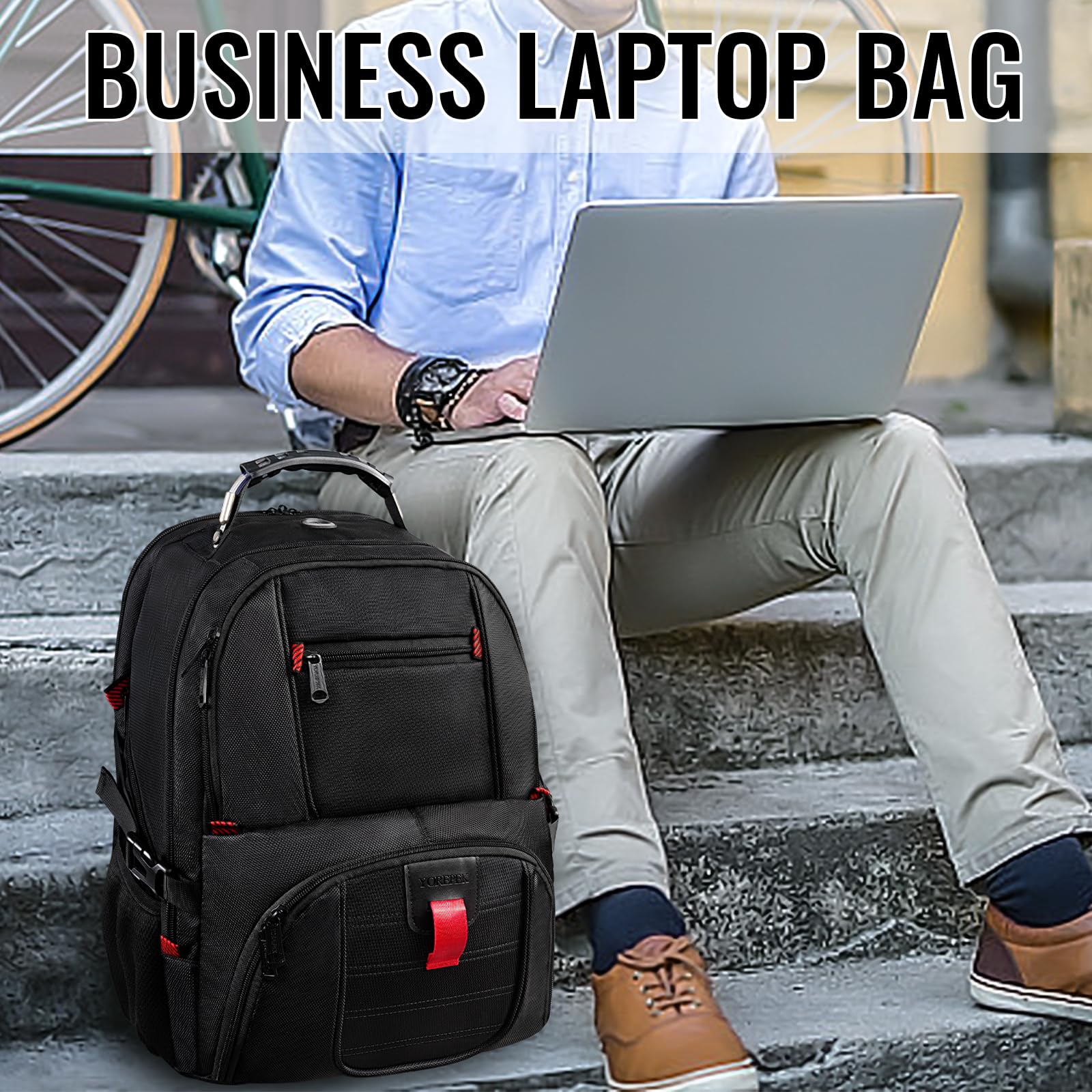 YOREPEK Large Backpack for Men, Extra Large Laptop Backpacks for Men Women, Water Resistant Travel Backpack Airline Approved Business Work Bag with USB Charging Port Fits 17 Inch Computer, Black