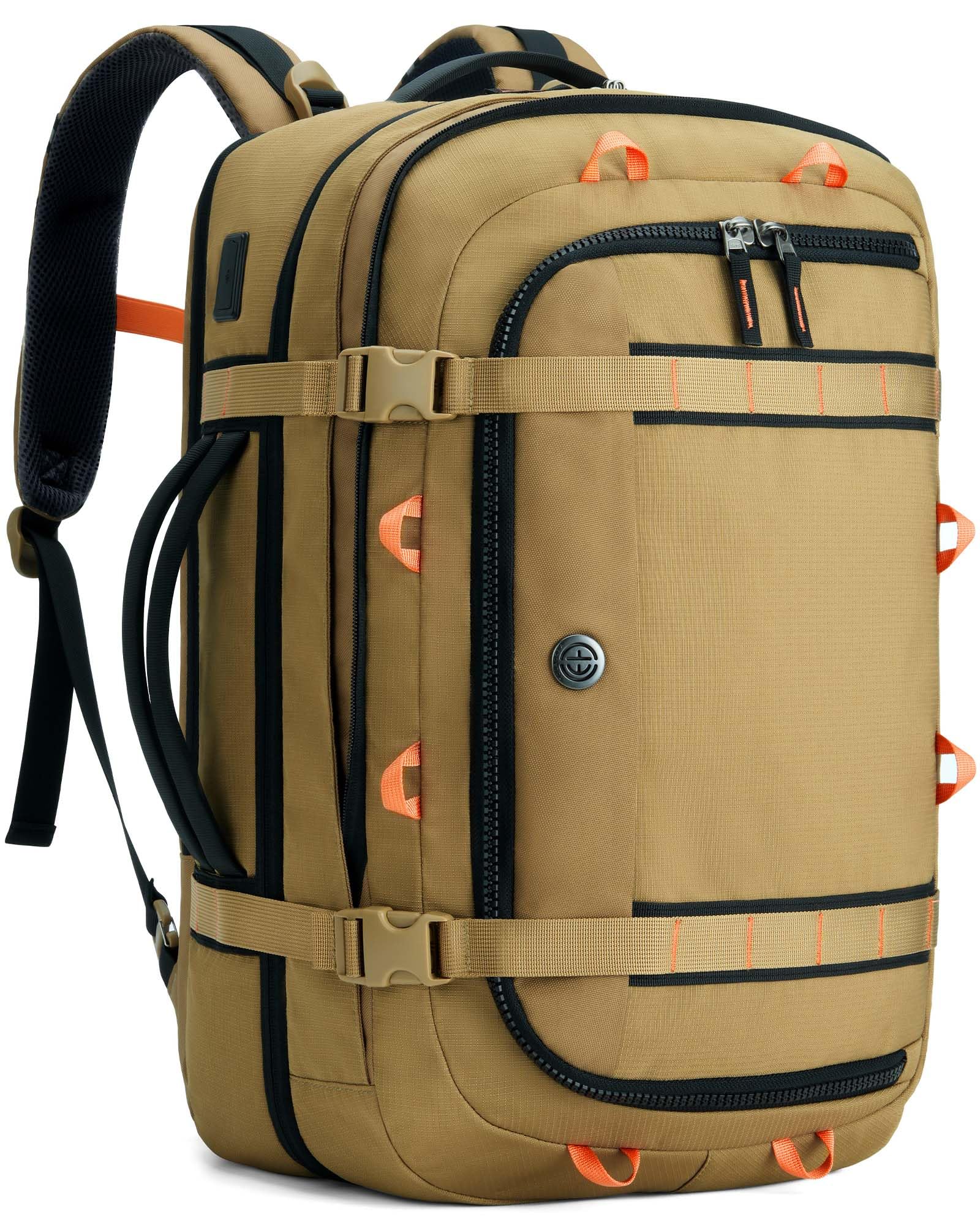 Tolaccea Travel Backpack, TSA Flight Approved Carry On Travel Laptop Backpack for Women Men, Dual Laptop Storage for 17.3" and 15.6" Laptop, Large Luggage Backpack 40-45L Expandable (Khaki)
