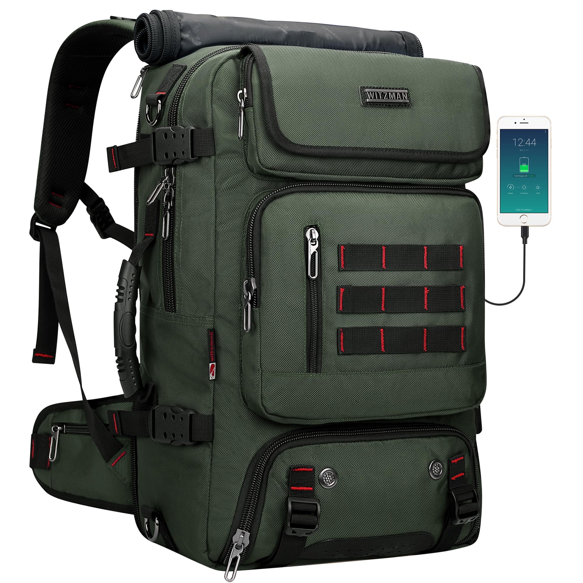 WITZMAN Carry on Travel Backpack for Men Women Airline Approved Convertible Nylon Duffle Backpack Luggage Bag (B682 Army Green)