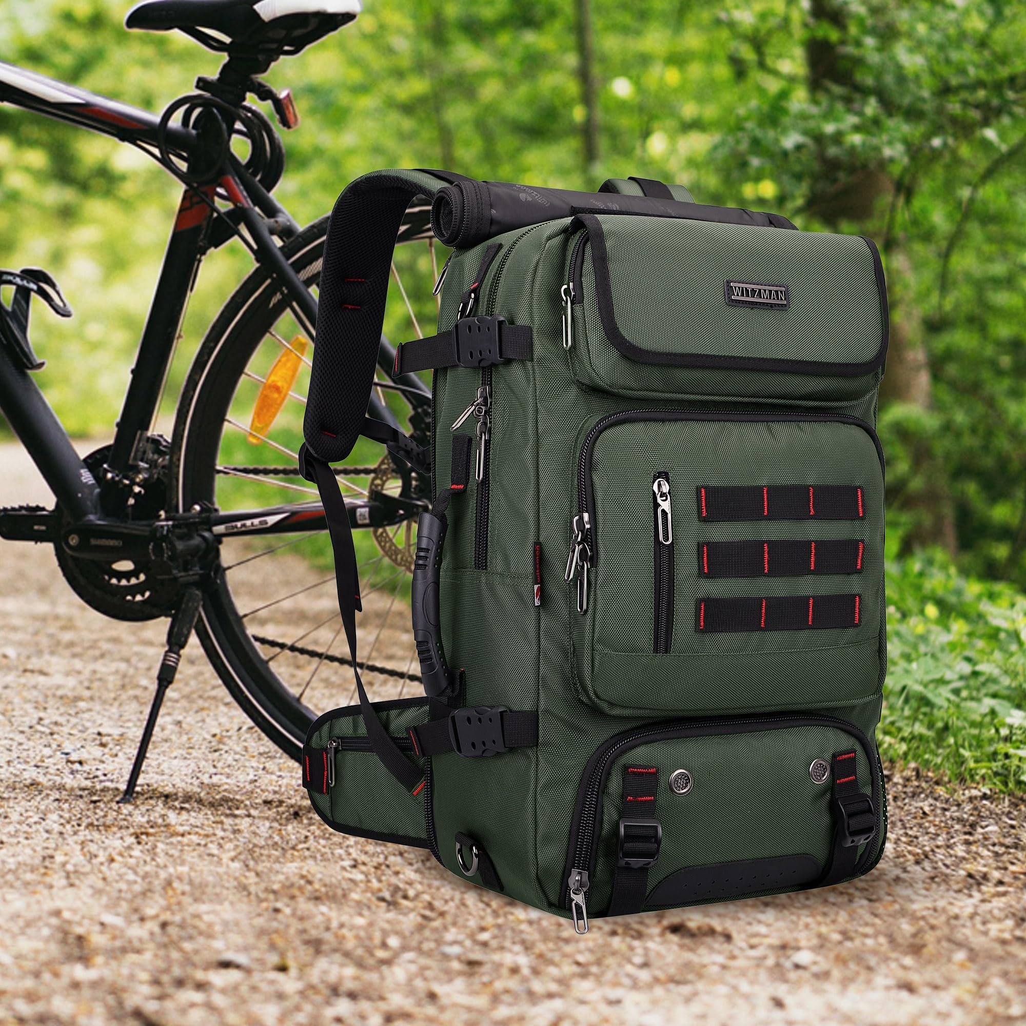 WITZMAN Carry on Travel Backpack for Men Women Airline Approved Convertible Nylon Duffle Backpack Luggage Bag (B682 Army Green)