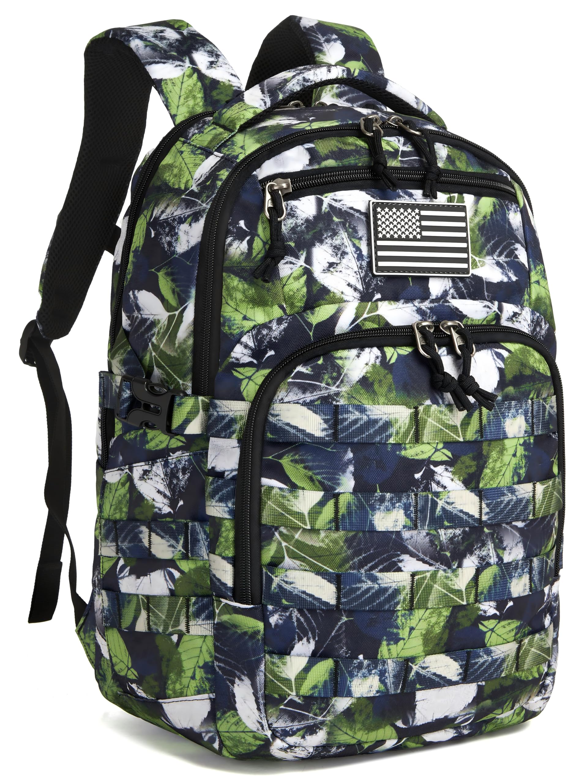 Wotony Military tactical backpack, backpack for men black small tactical assault bag (green leaves, 20 inch)