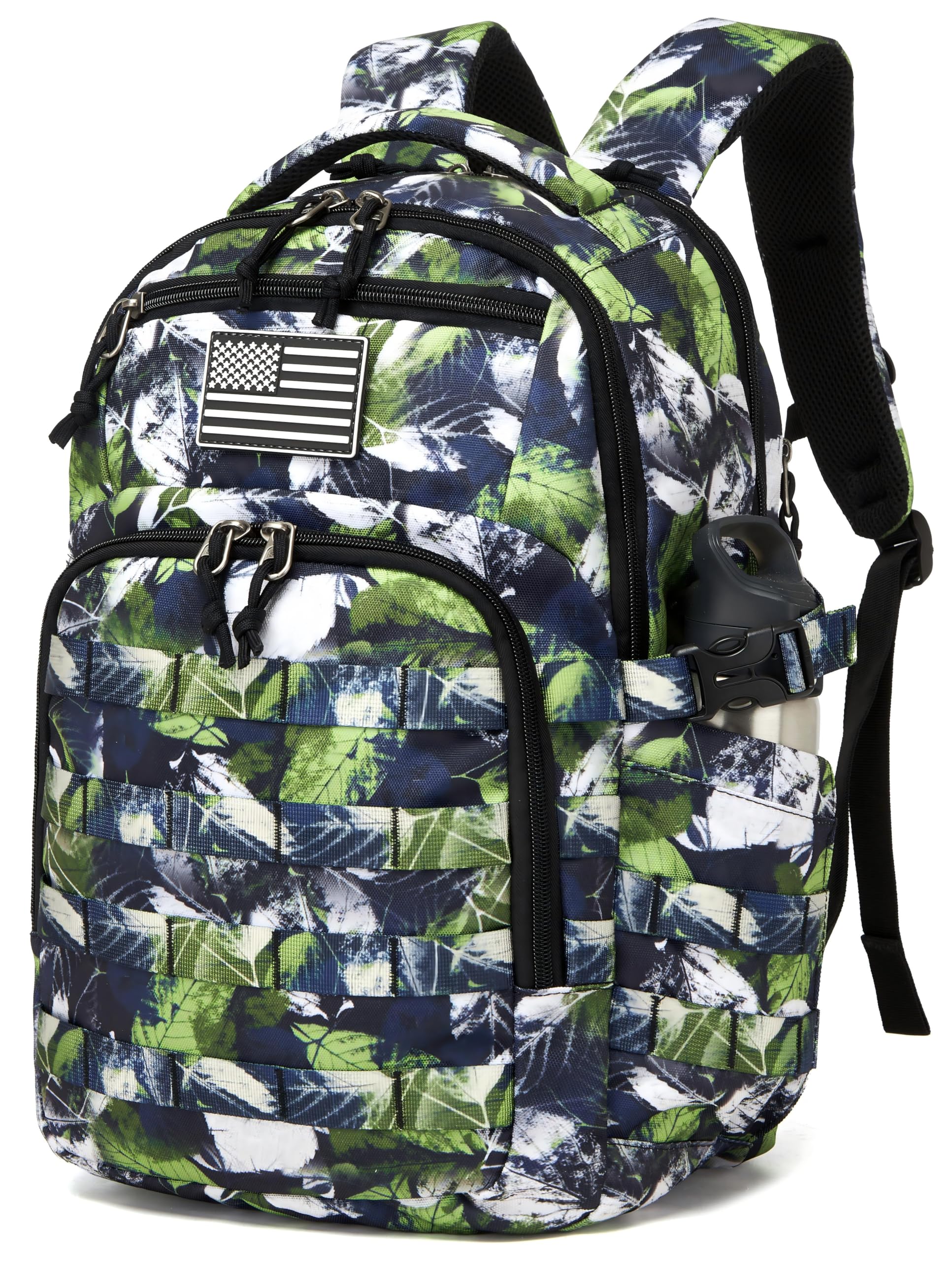 Wotony Military tactical backpack, backpack for men black small tactical assault bag (green leaves, 20 inch)