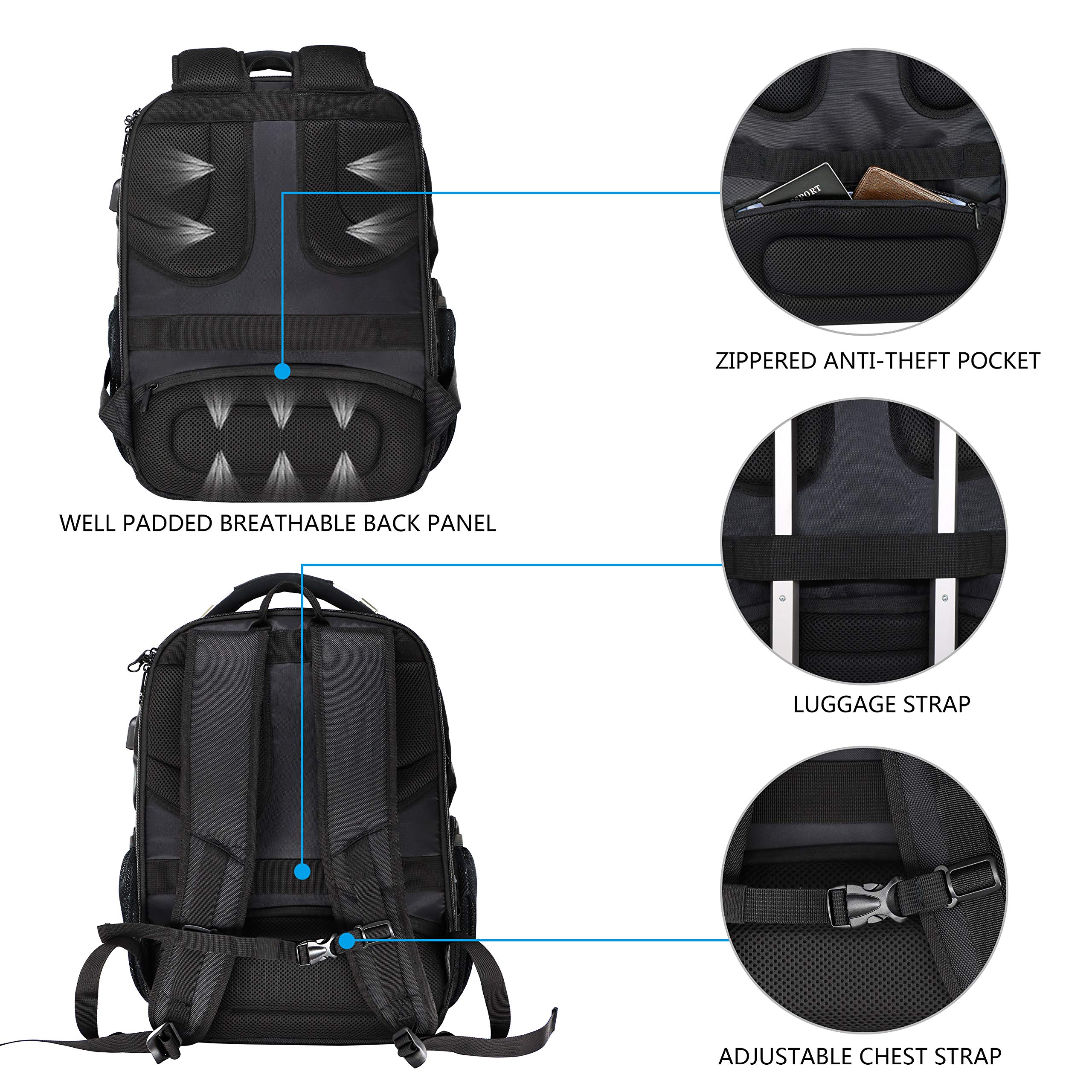 KROSER TSA Friendly Travel Laptop Backpack 17.3 inch XL Computer Backpack Water-Repellent College Daypack Business Backpack with RFID Pockets & USB Port for Men/Women-Black
