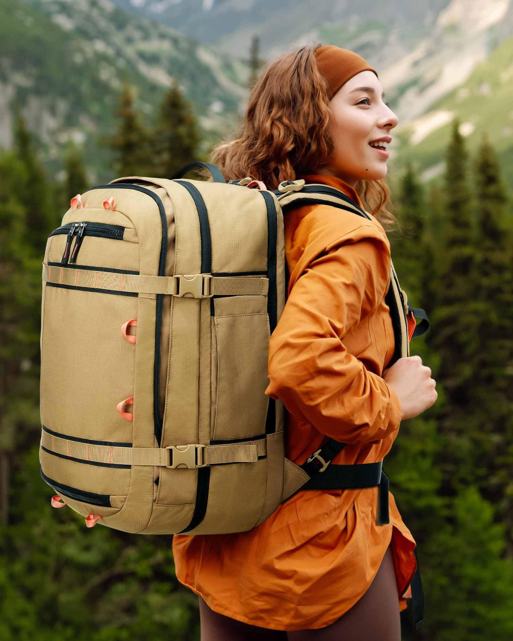 Tolaccea Travel Backpack, TSA Flight Approved Carry On Travel Laptop Backpack for Women Men, Dual Laptop Storage for 17.3" and 15.6" Laptop, Large Luggage Backpack 40-45L Expandable (Khaki)
