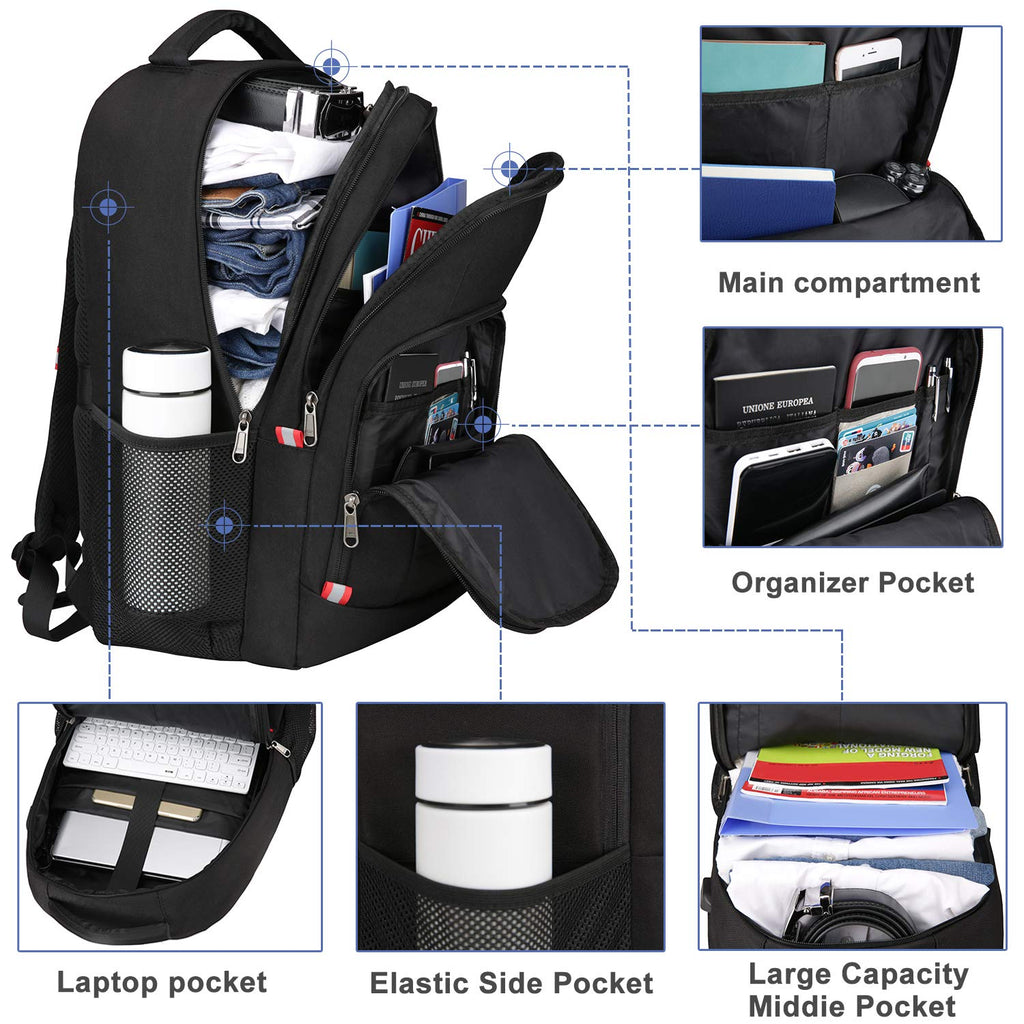 Laptop Backpack for Men, Large Anti-Theft Business Travel Backpack with USB Charging Port, Water Resistant College Computer Bag for Men/Women for 17 Inch Laptop and Notebook