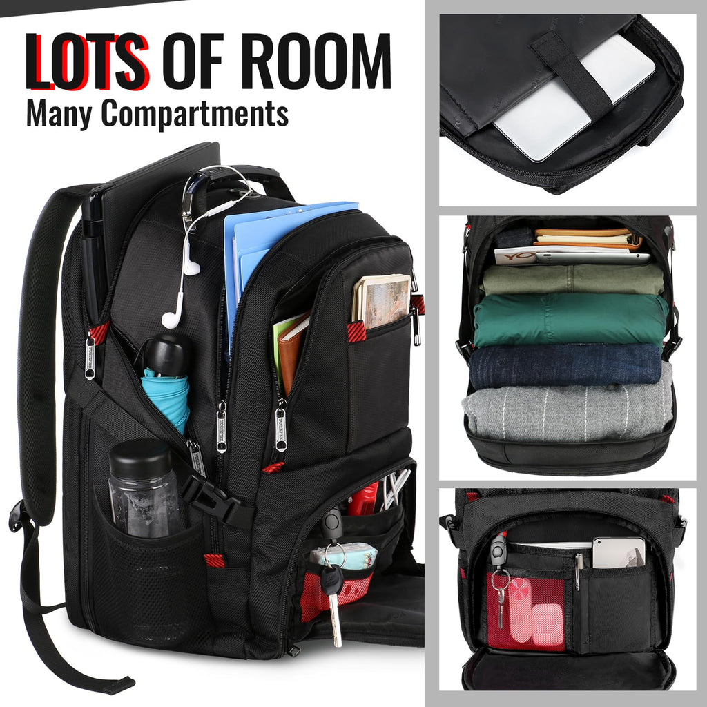 YOREPEK Large Backpack for Men, Extra Large Laptop Backpacks for Men Women, Water Resistant Travel Backpack Airline Approved Business Work Bag with USB Charging Port Fits 17 Inch Computer, Black